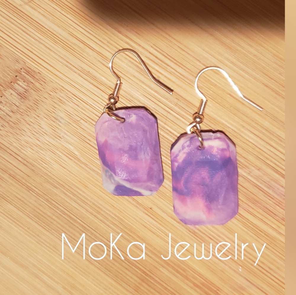 Handmade Polymer Clay Earrings - Rectangle Galaxy